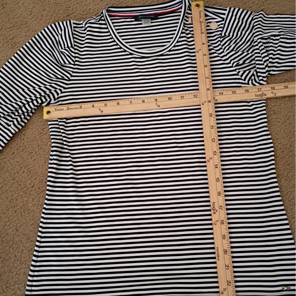 Tommy Hilfiger Striped Top Women S Navy White Excellent Gold Button Nautical